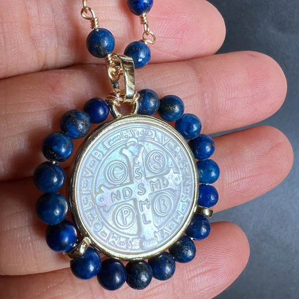 Knights Templar Commandery Necklace - Saint Benedict With Blue Beads
