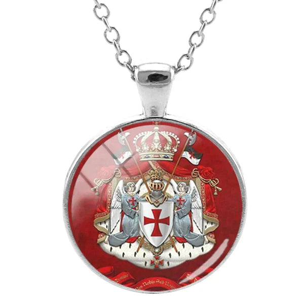 Knights Templar Commandery Necklace - Red Glass Cabochon Pendant