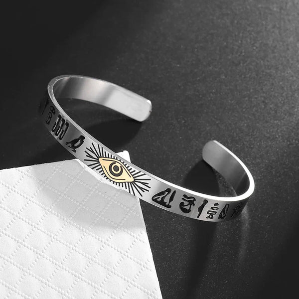 Ancient Egypt Bracelet - Stainless Steel Horus Eye With Hieroglyphs