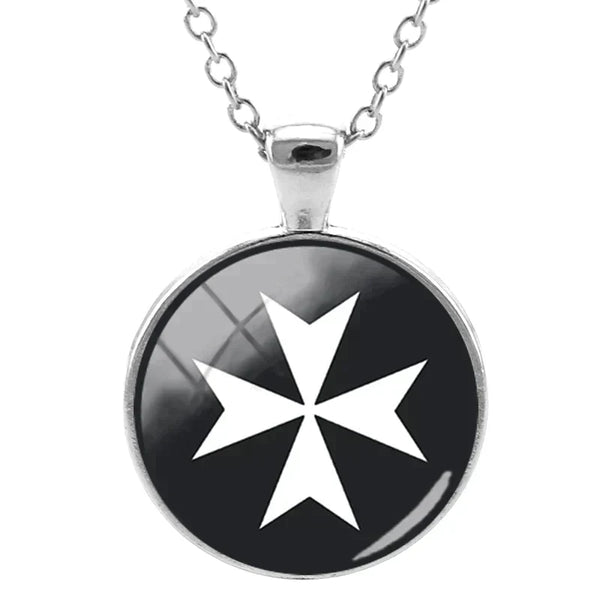 Order Of Malta Commandery Necklace - Zinc Alloy & Glass Cabochon Pendant