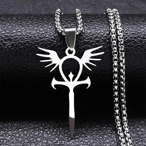Ancient Egypt Necklace - Ankh Cross With Wings Stainless Steel