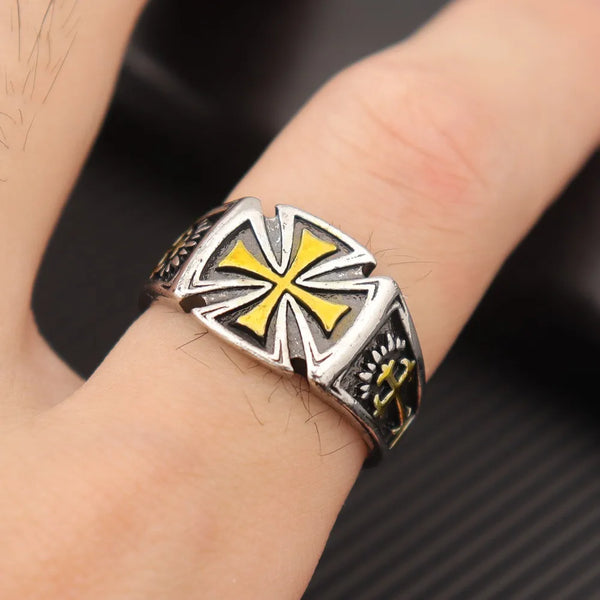 Knights Templar Commandery Ring - Knight Gold Cross Zinc Alloy