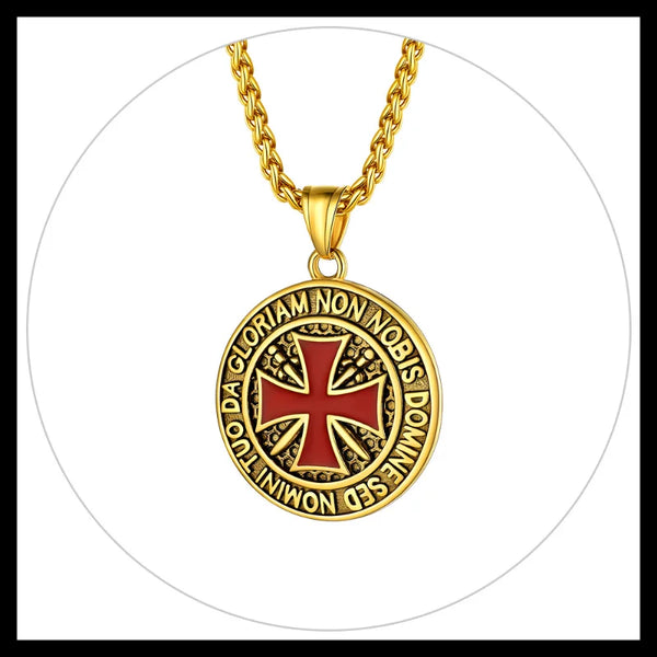 Knights Templar Commandery Necklace - Gold Stainless Steel Round Pendant