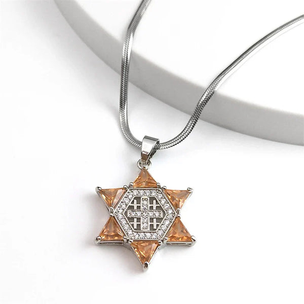Ancient Israel Necklace - Jerusalem Crusader Cross Star of David Pendant