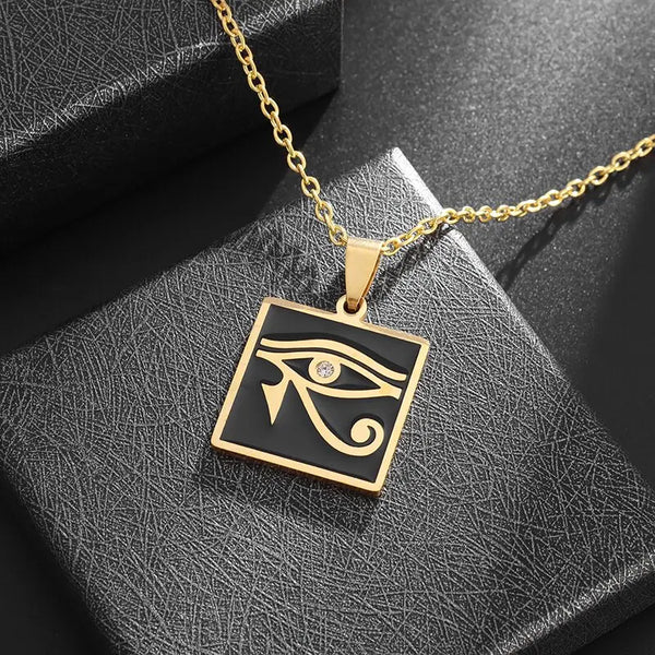 Ancient Egypt Pendant - Eye Of Horus Black & Gold Zinc Alloy