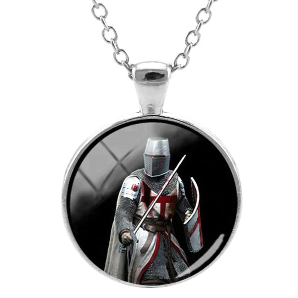 Knights Templar Commandery Necklace - Black Background Glass Cabochon