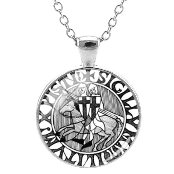 Knights Templar Commandery Necklace - Black & White Glass Cabochon