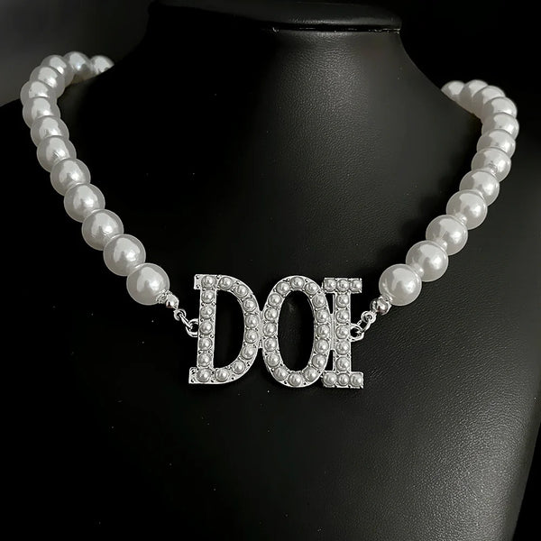 PHA DOI Necklace -  White & Silver With Letter Pearls