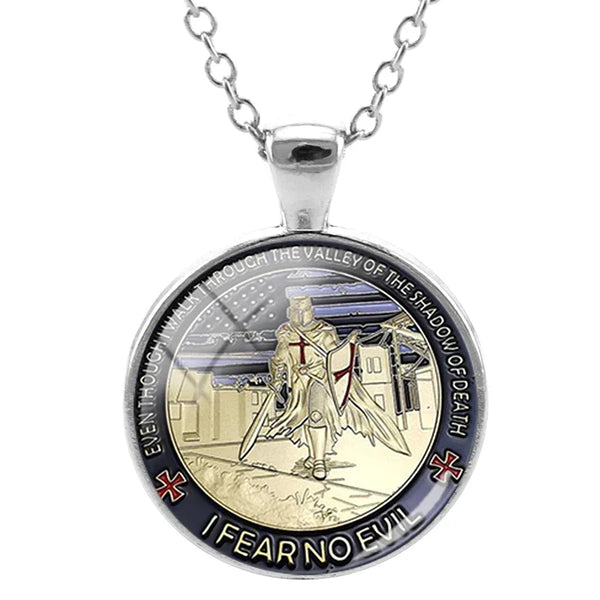Knights Templar Commandery Necklace - Fear No Evil Glass Cabochon Pendant