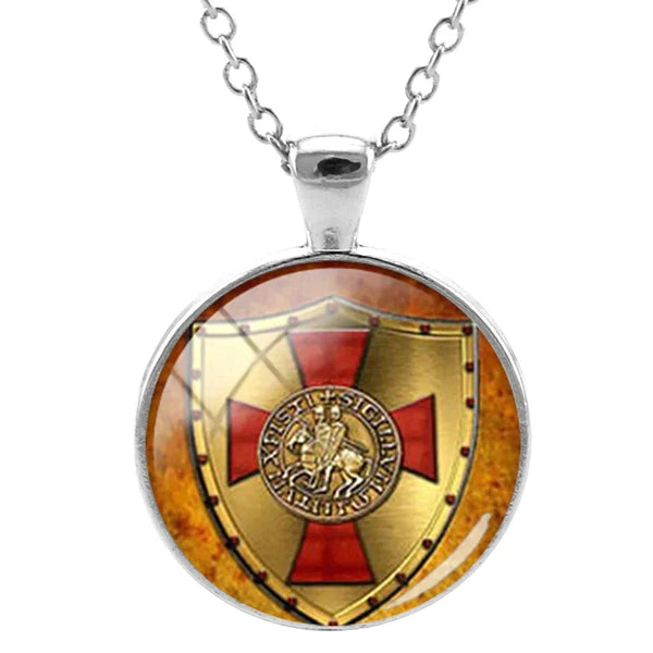 Knights Templar Commandery Necklace - Red & Gold Glass Cabochon Pendant
