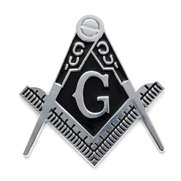 Master Mason Blue Lodge Car Emblem - Chrome & Black Alloy