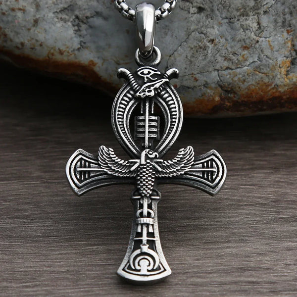 Ancient Egypt Necklace - Ankh Cross Stainless Steel With Eye Of Horus