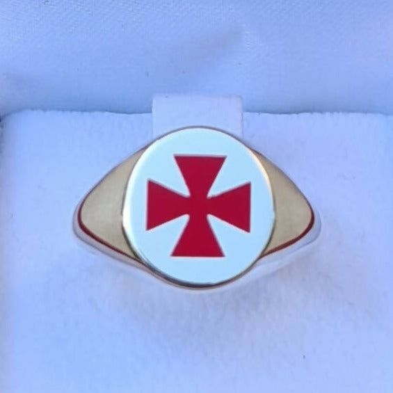 Knights Templar Commandery Ring - 925K Sterling Silver Red Cross - Bricks Masons