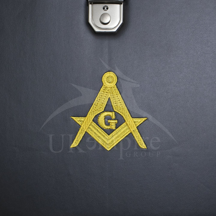 Masonic Apron Master Mason Case Black Leather Single Handle – Gold Embroidery