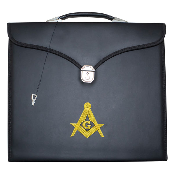 Masonic Apron Master Mason Case Black Leather Single Handle – Gold Embroidery