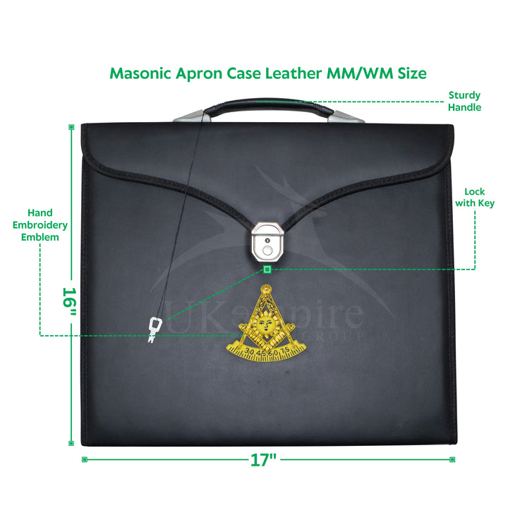Masonic Past Master Apron Case Black Leather Single Handle – Gold Hand Emb