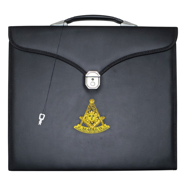 Masonic Past Master Apron Case Black Leather Single Handle – Gold Hand Emb