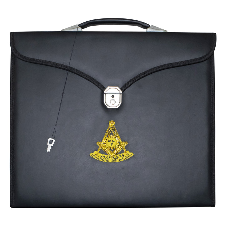 Masonic Past Master Apron Case Black Leather Single Handle – Gold Hand Emb
