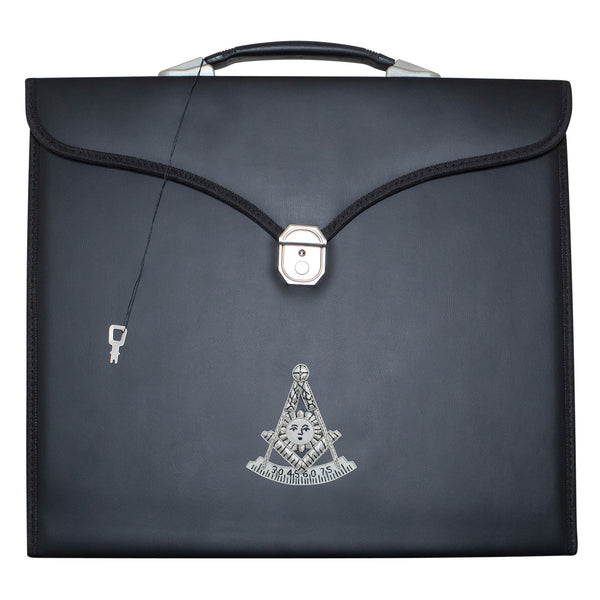 Masonic Past Master Apron Case Black Leather Single Handle – Silver Hand Emb