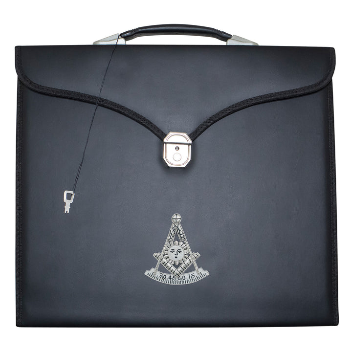 Masonic Past Master Apron Case Black Leather Single Handle – Silver Hand Emb
