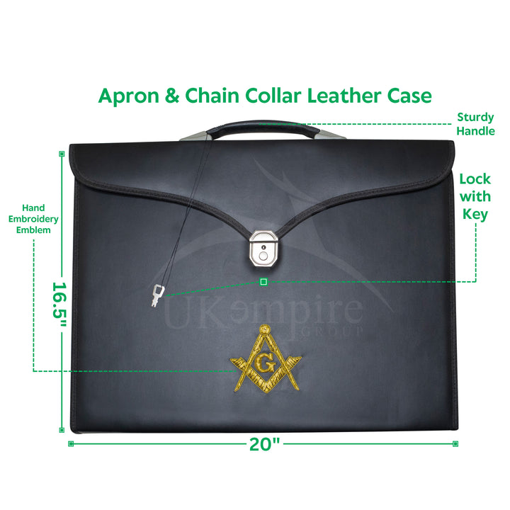Masonic Master Mason Apron & Collar Case Single Handle – Gold Hand Emb