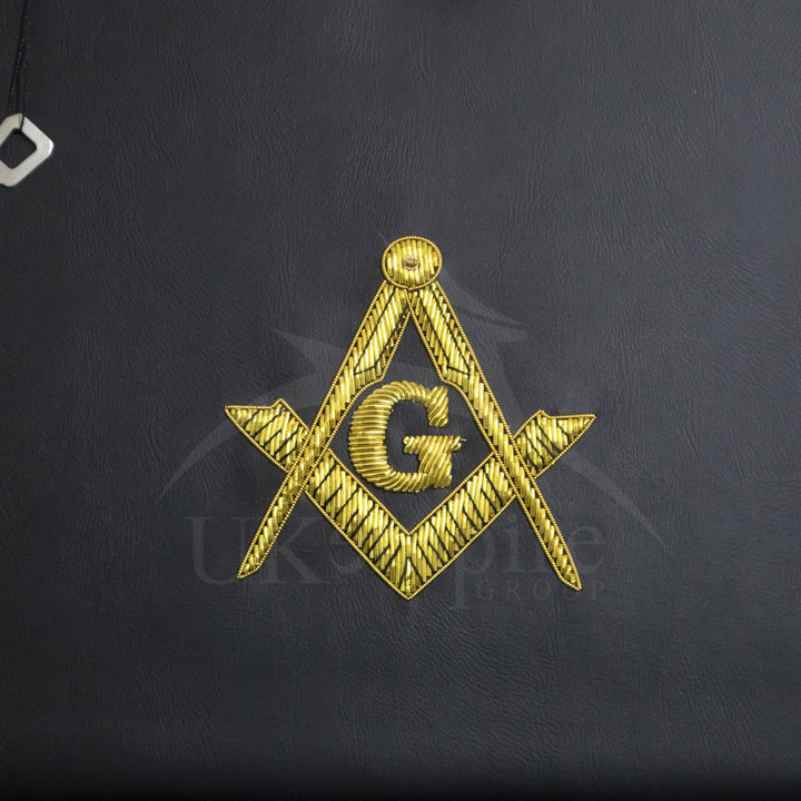 Masonic Master Mason Apron Collar Case Black Leather Double Handle – Gold Hand Emb