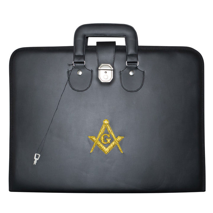 Masonic Master Mason Apron Collar Case Black Leather Double Handle – Gold Hand Emb