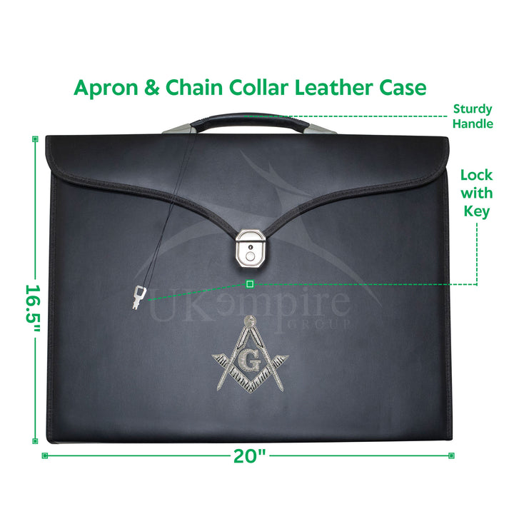 Masonic Master Mason Apron & Collar Case Single Handle – Silver Hand Emb