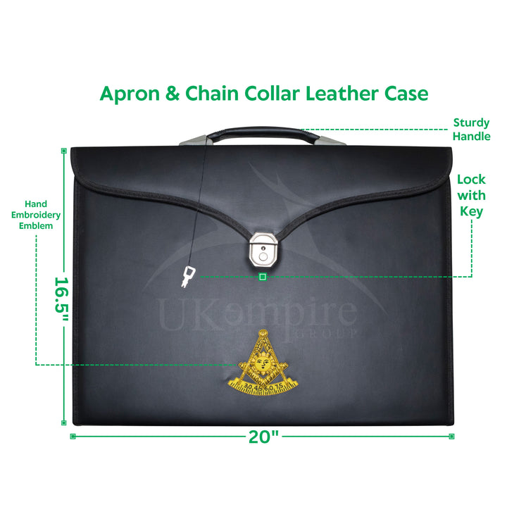 Masonic Past Master Apron & Collar Case Single Handle – Gold Hand Emb