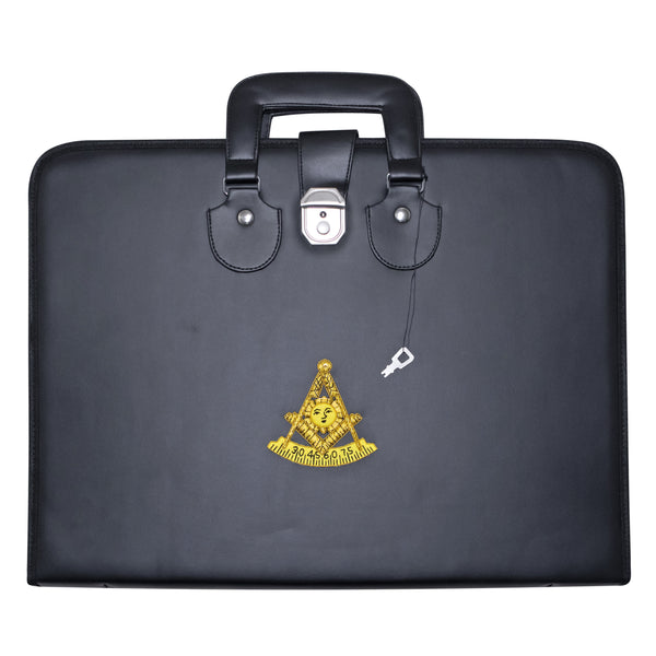 Masonic Past Master Apron Collar Case Black Leather Double Handle – Gold Hand Emb