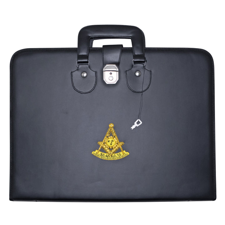 Masonic Past Master Apron Collar Case Black Leather Double Handle – Gold Hand Emb