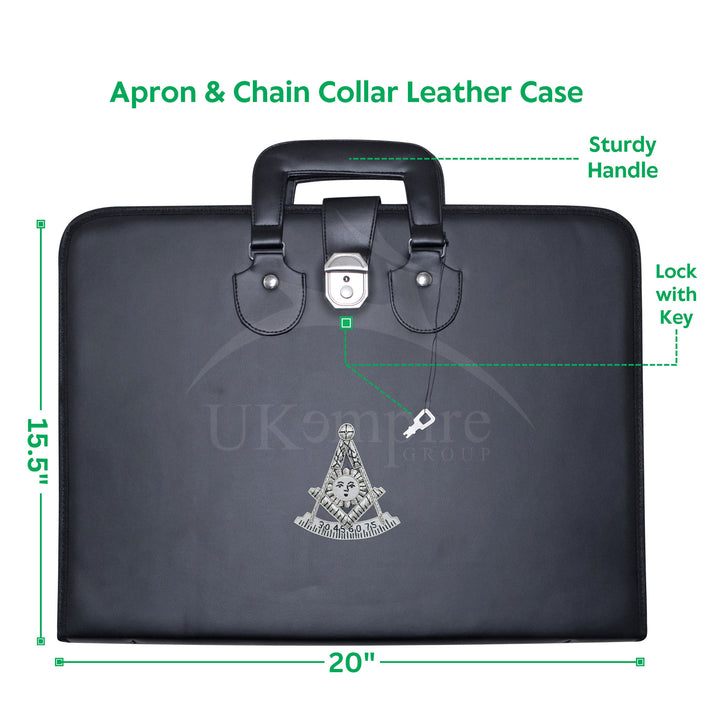 Masonic Past Master Apron Collar Case Black Leather Double Handle – Silver Hand Emb