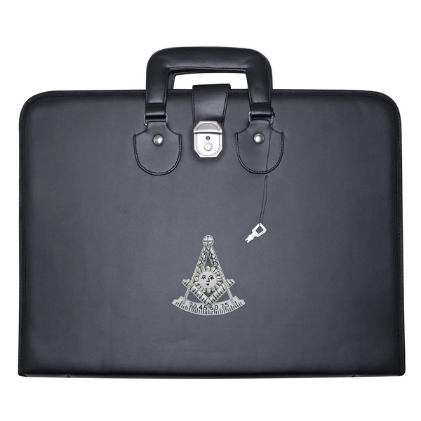 Masonic Past Master Apron Collar Case Black Leather Double Handle – Silver Hand Emb
