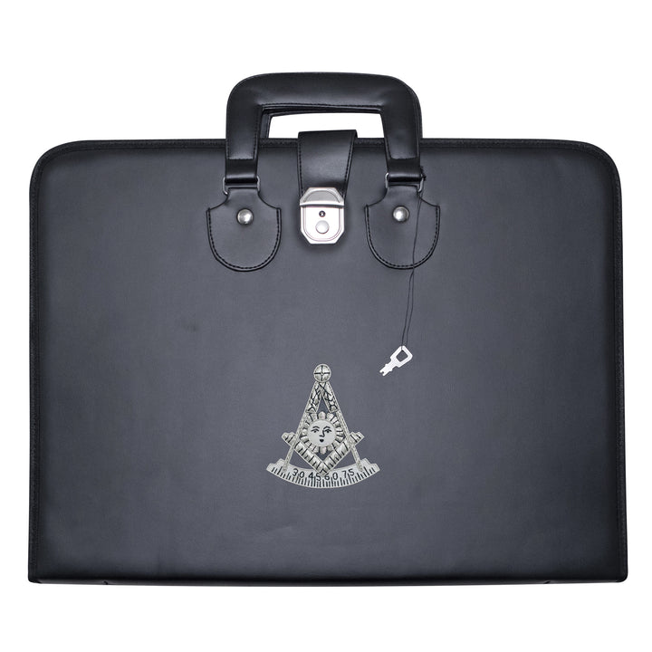 Masonic Past Master Apron Collar Case Black Leather Double Handle – Silver Hand Emb