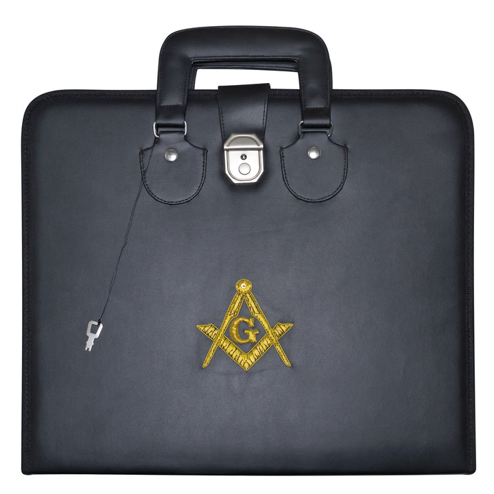 Masonic Master Mason Apron Case Black Leather Double Handle – Gold Hand Emb