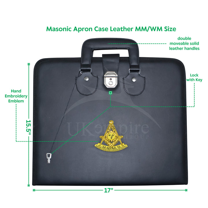 Masonic Past Master Apron Case Black Leather Double Handle – Gold Hand Emb