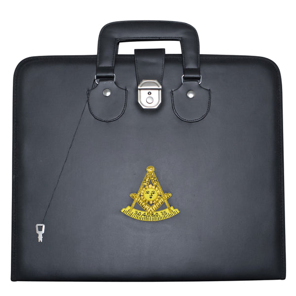 Masonic Past Master Apron Case Black Leather Double Handle – Gold Hand Emb