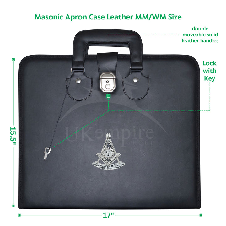 Masonic Past Master Apron Case Black Leather Double Handle – Silver Hand Emb
