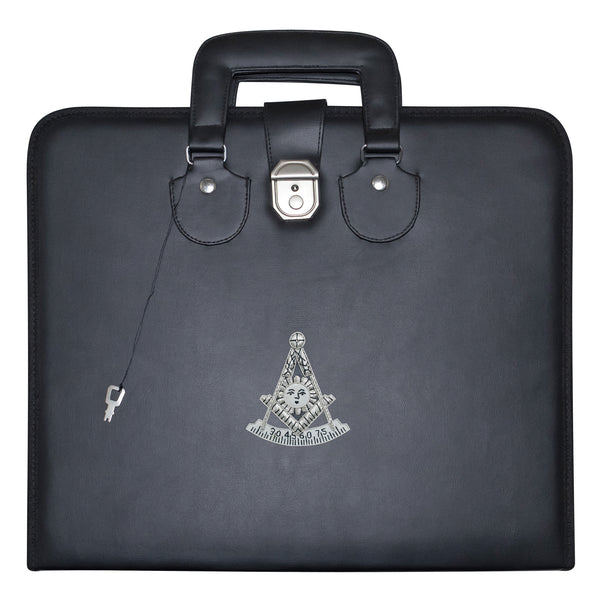Masonic Past Master Apron Case Black Leather Double Handle – Silver Hand Emb