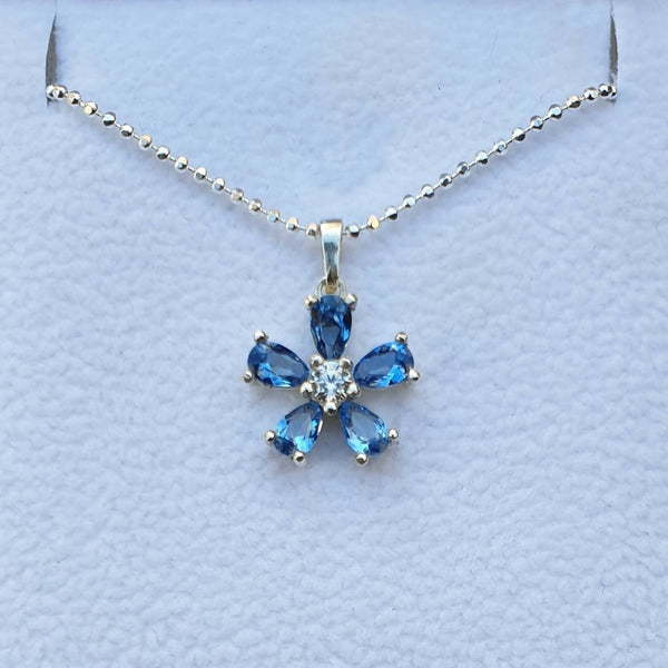 Masonic Necklace Pendant - Forget Me Not Light Blue Semiprecious Stones