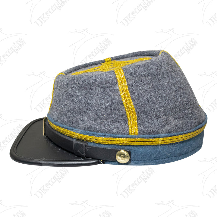 American Civil War Officer Major/Colonel Kepi (CSA) Blue Band – Confederate Grey Wool Hat/Cap