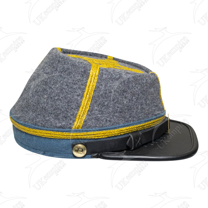 American Civil War Officer Major/Colonel Kepi (CSA) Blue Band – Confederate Grey Wool Hat/Cap