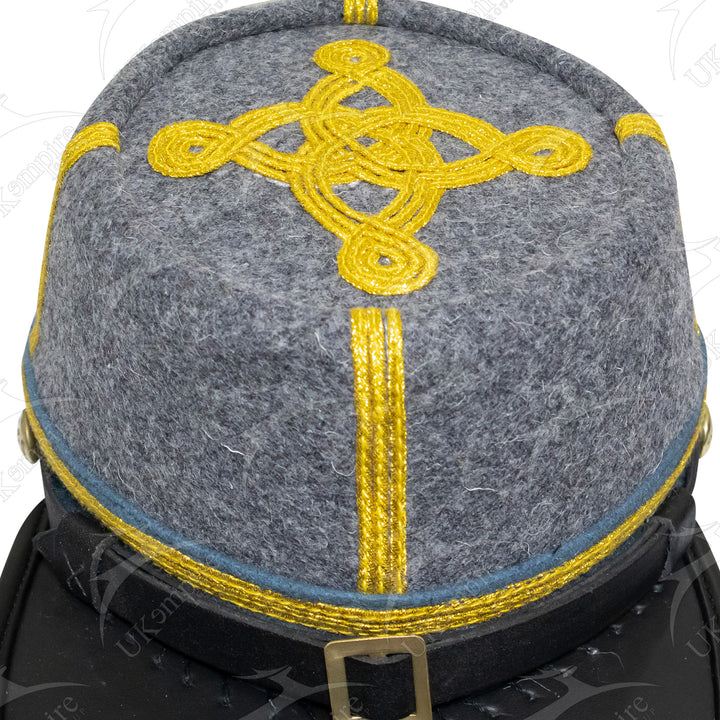 American Civil War Officer Major/Colonel Kepi (CSA) Blue Band – Confederate Grey Wool Hat/Cap