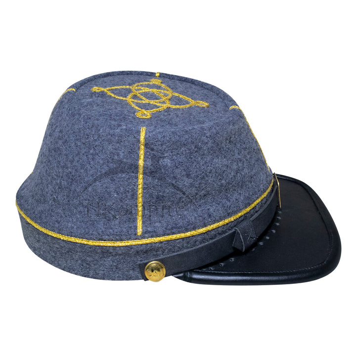 American Civil War Officer 1st Lieutenant Kepi (CSA) – 100% Confederate Grey Wool Cloth Hat/Cap