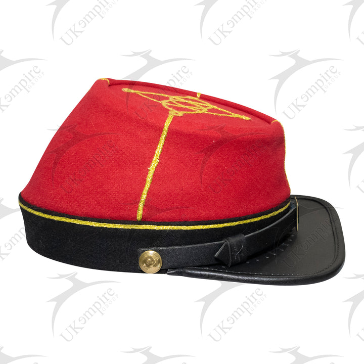 American Civil War Officer 1st Lieutenant Kepi (CSA) Black Band – Artillery Red Wool Hat/Cap