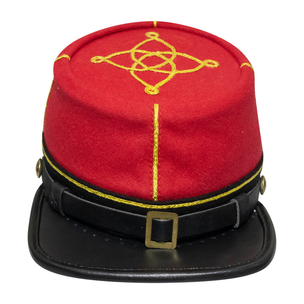 American Civil War Officer 1st Lieutenant Kepi (CSA) Black Band – Artillery Red Wool Hat/Cap