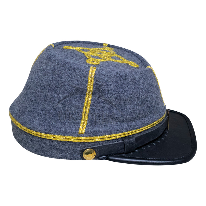 American Civil War Officer Captain Kepi (CSA) – 100% Confederate Grey Wool Cloth Hat/Cap