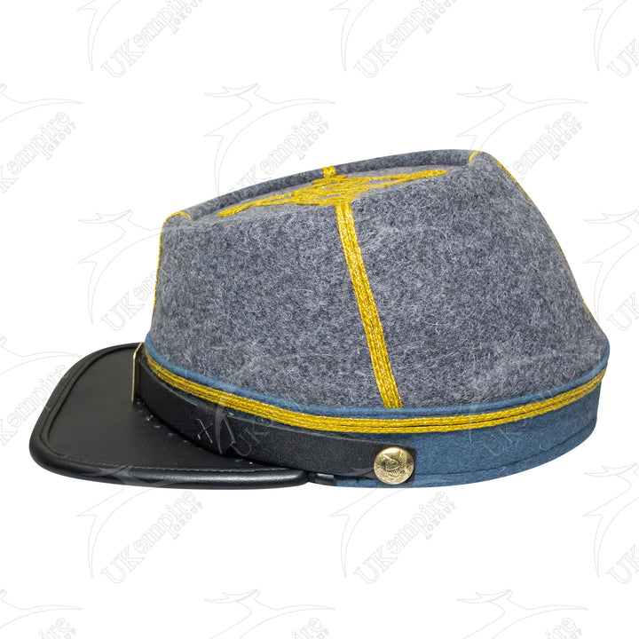 American Civil War Officer Captain Kepi (CSA) Blue Band – Confederate Grey Wool Hat/Cap