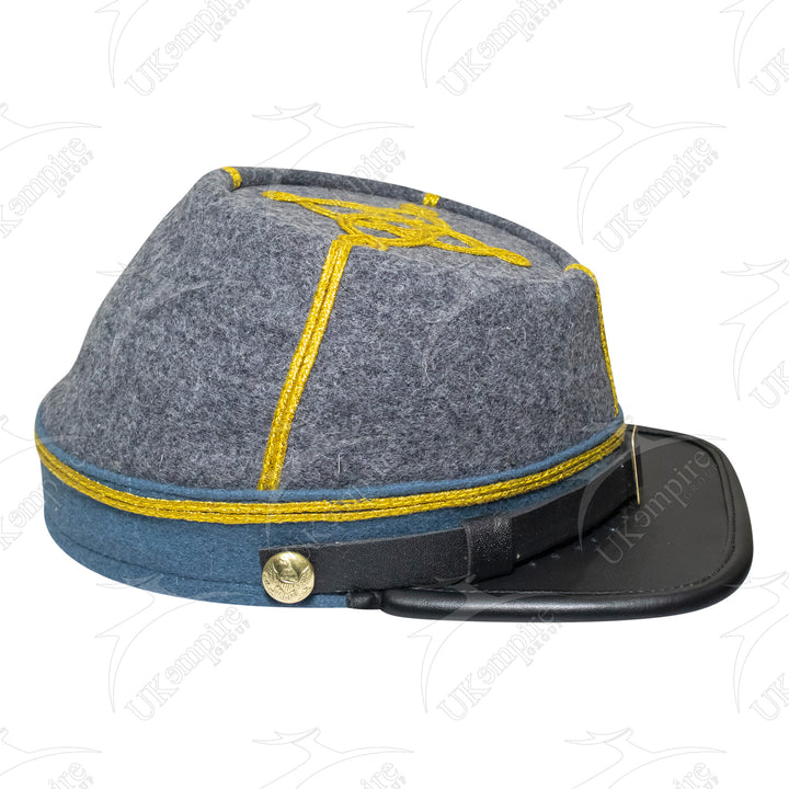 American Civil War Officer Captain Kepi (CSA) Blue Band – Confederate Grey Wool Hat/Cap