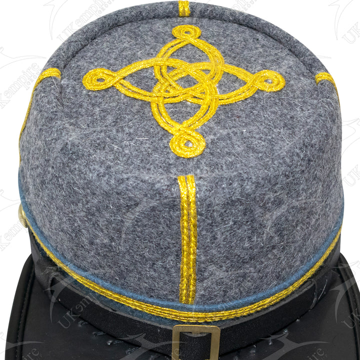 American Civil War Officer Captain Kepi (CSA) Blue Band – Confederate Grey Wool Hat/Cap